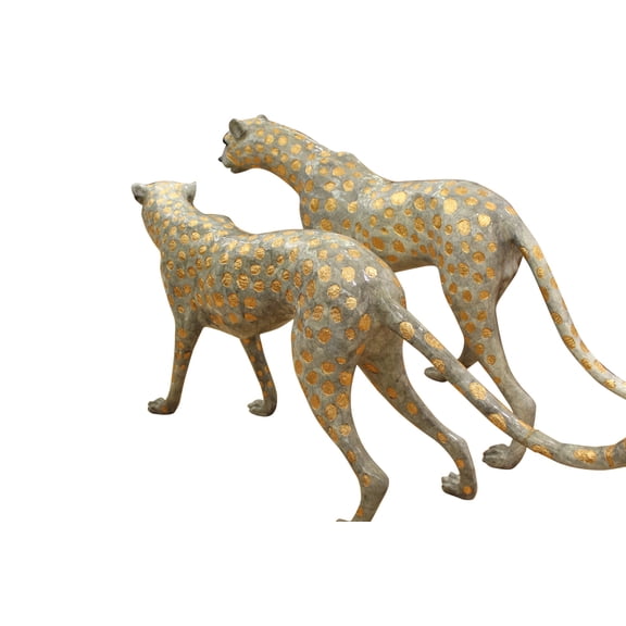 Nifao Pair of Golden-Plated Cheetahs Bronze Statue – Garden Outdoor Decor Sculpture, 58"L x 10"W x 31"H
