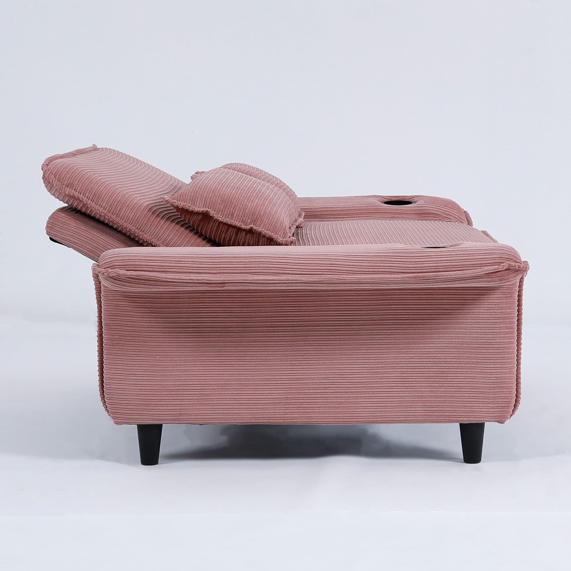 MAYEERTY 65.74" Multi-Functional Sofa Bed, Pull Out Sleeper Sofa with 2 Cups Hold, for Apartment and Small Space, Pink