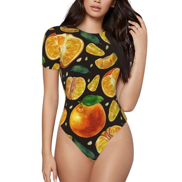 Balery Tangerine Body de cuello redondo de manga corta para mujer Tops de manga corta Tops básicos-Large