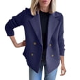 thumbnail image 3 of Clearance! Ogiraw Blazers For Women Business Casual Women's Lapel Button Knitted Patchwork Sleeve Casual Coat Cropped Double Breasted Suit Sweater For Women Women'S Blazers & Suit Jackets Blue, 3 of 7