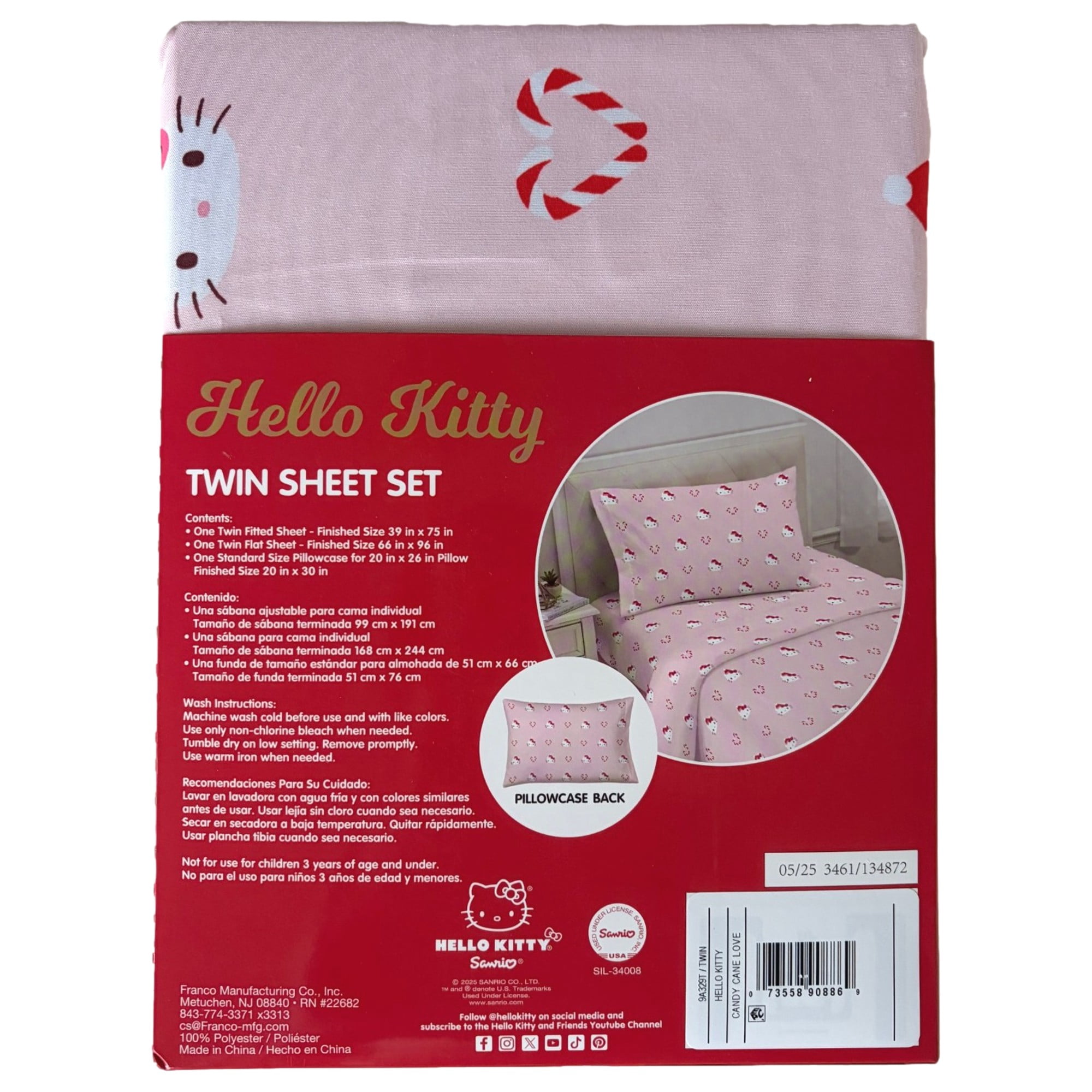 Hello Kitty Kids Twin Microfiber Sheet Set, Christmas Bed Sheets