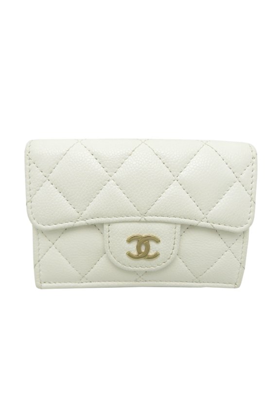 Pre-Owned Chanel Crack Small Wallet, Women's Tri-fold A84401, Caviar Leather, White