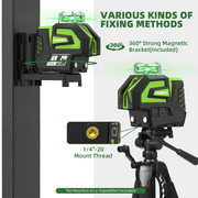 Huepar Self-Leveling Laser Level Green Beam Cross Line Laser Level Tools with 2 Plumb Dots and 360° Magnetic Pivoting Bracket