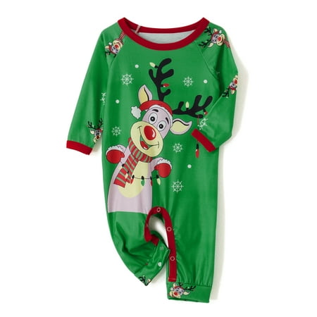 

Pudcoco Family Matching Christmas Pajamas Cartoon Elk Snowflake Long-Sleeved Tops Trousers