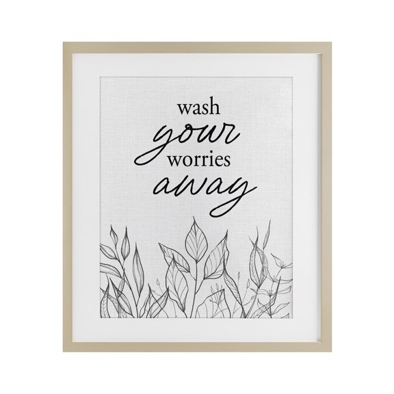 Stupell Industries Contemporary Wash Your Worries Away Minimalist Birch Framed Print Under Glass, 13 x 16, by Lettered and Lined