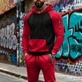 thumbnail image 5 of Havenre Tracksuit 2 Pieces Set for Men Casual Color Block Drawstring Long Sleeve Hooded Pullover Sweatshirt and Lightweight Jogger Pants Sweatsuit with Pockets Red XXL, 5 of 10