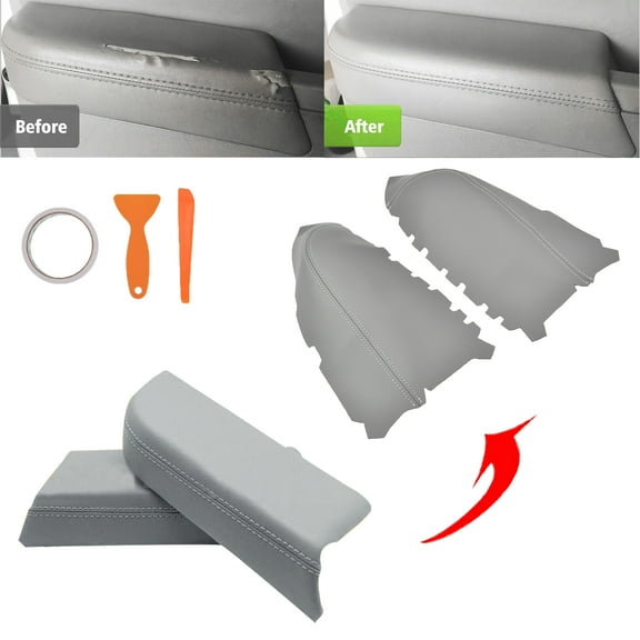 Hex Autoparts 2Pcs Front Door Panel Armrest Cover Replacement Synthetic Leather for Honda Pilot 2009-2015 Gray Leather Arm Rest Cover Skin