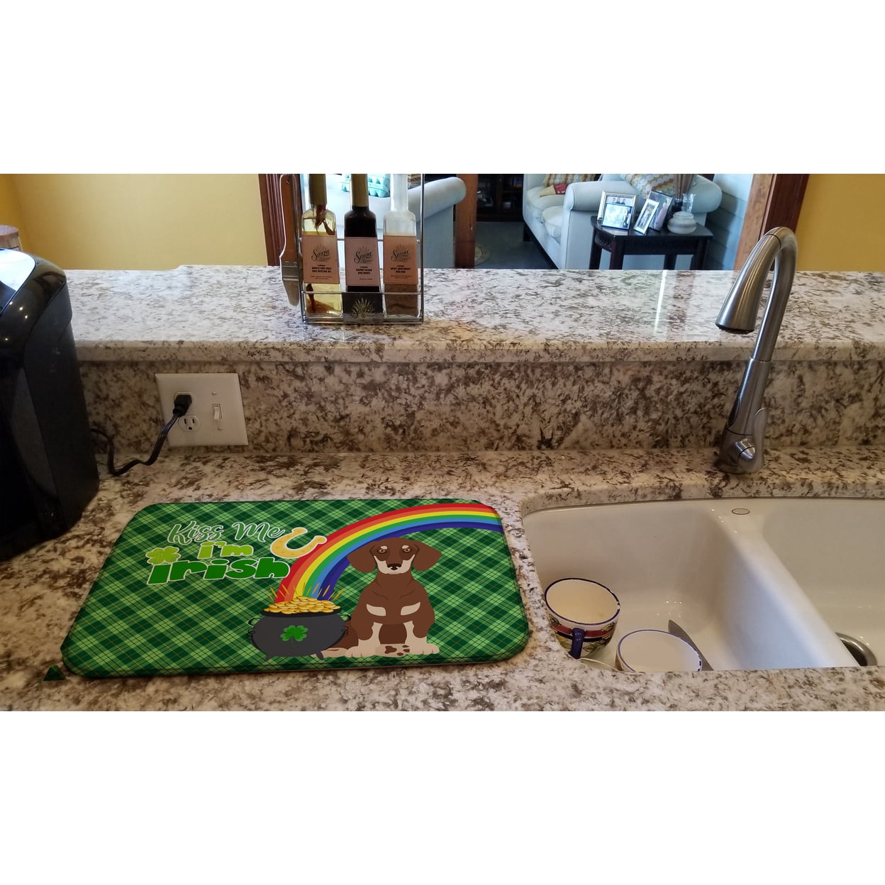 Chocolate and Cream Dachshund St. Patricks Day Dish Drying Mat