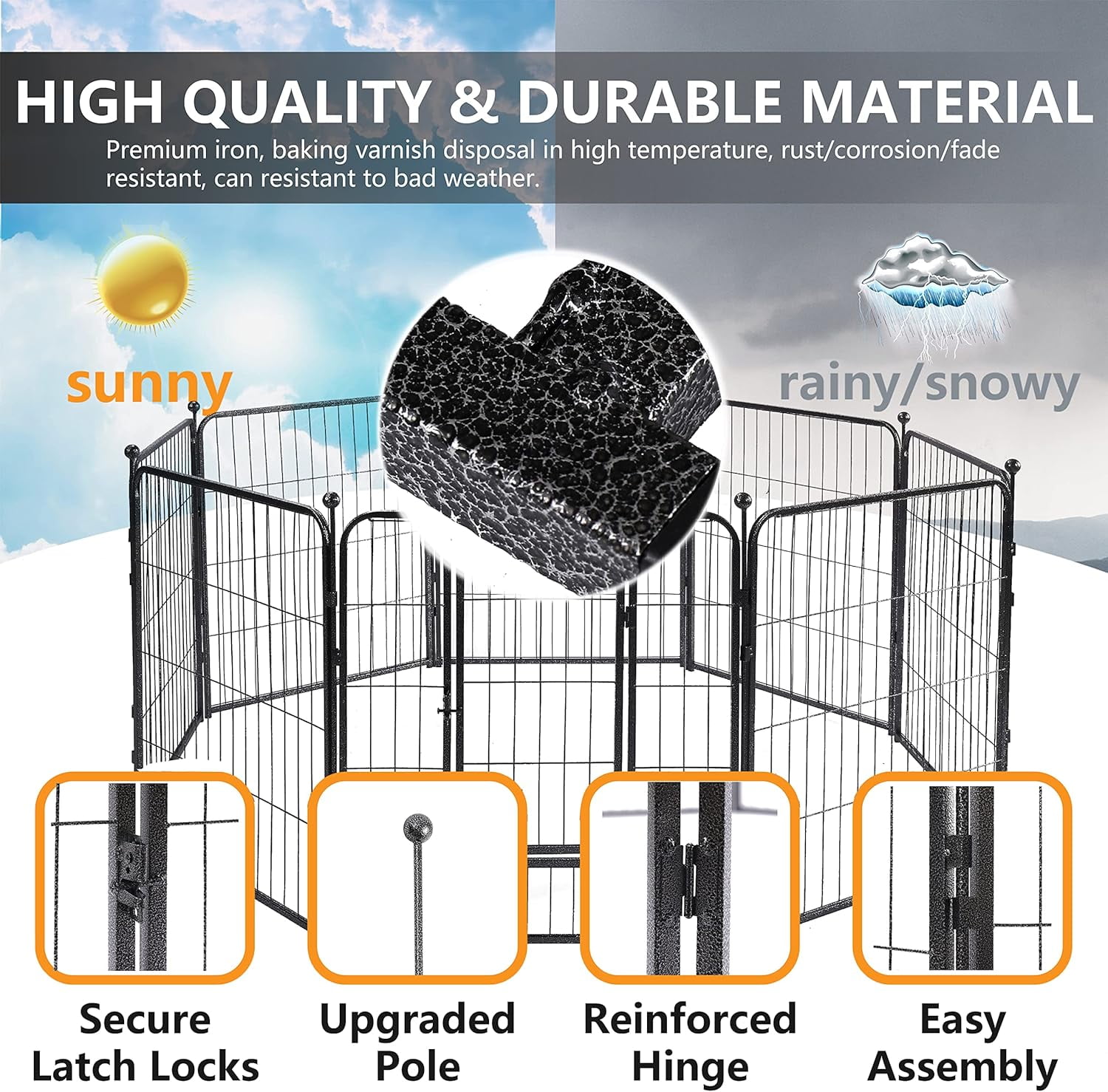 Petorldog 24" Metal Playpen, 8 Panels – Pet Fence for Indoor & Outdoor Use | Black/Silver