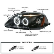 Spec-D Tuning Projector Headlights Black Compatible with 1996-1998 Honda Civic, Left + Right Pair Headlamps Assembly