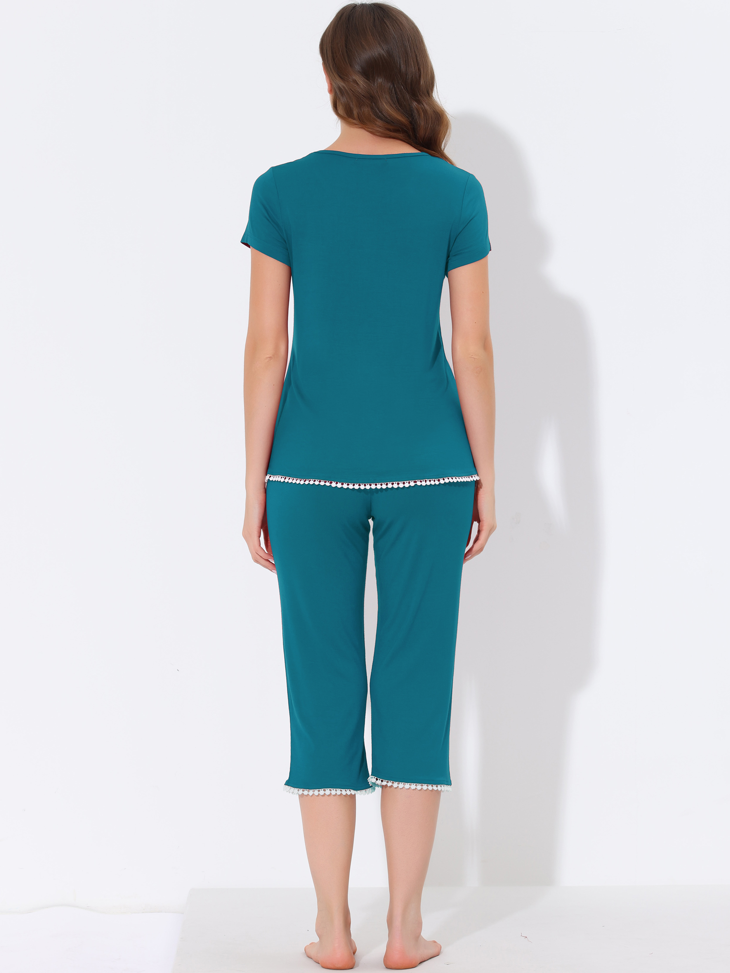 DARING DIVA Women's Round Neck Casual Pajama Sets M Peacoke Green