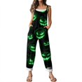 thumbnail image 6 of Halloween Jumpsuits for Women Spaghetti Strap Overalls Print Loose Sleeveless Linen Romper, 6 of 7