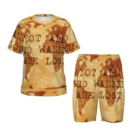 Luyuia Not All Those Who Wander Are Lost2 Print Girls  2-Piece Tie-Dye Pajama Set  Cute Summer Loungewear with Shirt and Tank Shorts Nightwear-Large