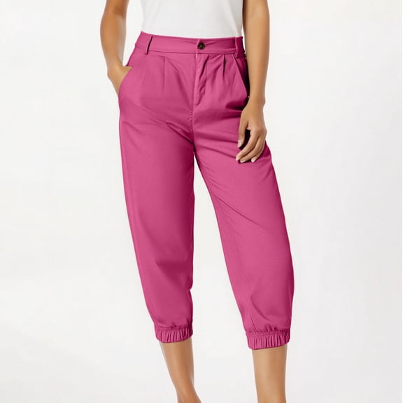 Qulqfy Casual Womens Summer Pants Chinos Petite Pink Solid Color Lounge High Waisted Capris Pants for Girls Youth XXXL