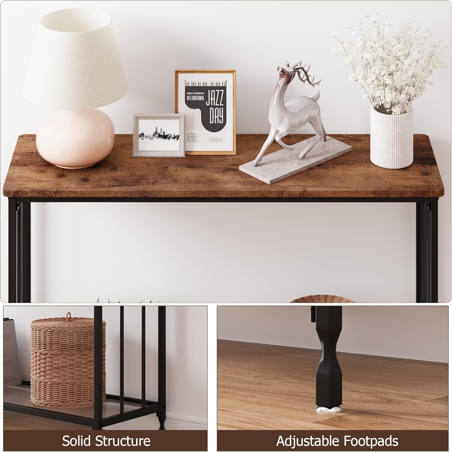 Console Table Small Entryway Table Narrow Sofa Table with Glass Storage Shelves, 2 Tier Accent Couch Table Hallway Side Table for Entry Way Living Bedroom Home Office Small Space, Brown