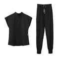 thumbnail image 3 of TISHITA Female Scrub Set, v Neckline Top and Pants Work Clothing, Nursing Scrubs Uniform Black Color M, 3 of 8