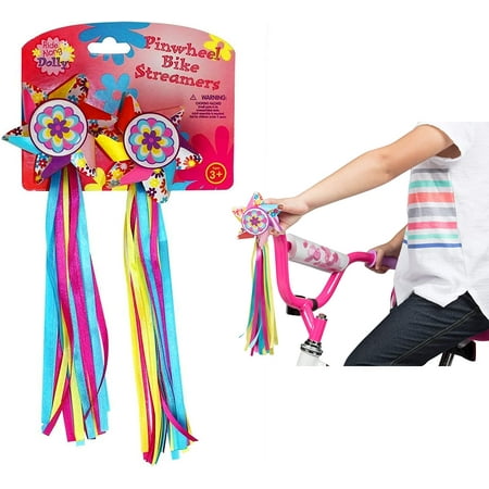 

Ride Along Dolly Bike Handlebar Pinwheel Streamers (2 pk) -Cute Pinwheel Streamers for Bike Scooter Tricycle Accessories and Decorations for Kids Girls - Easy Attachment to Cycle s Handlebars