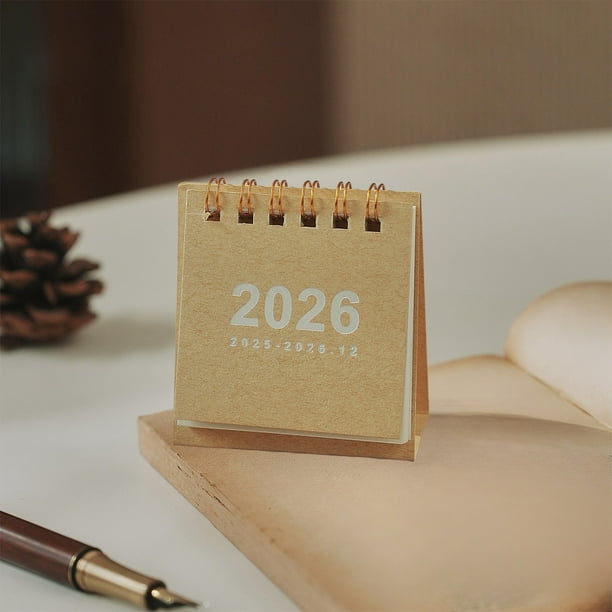 Calendario de Escritorio Pequeño Vintage 2026 - Agenda Portátil con Espiral y Temas Mensuales, 7 X 6,5 X 3 Cm, Ideal para Estudiantes y Uso En La Oficina.