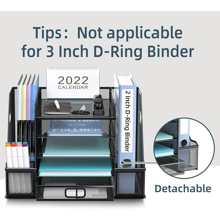 INTIGE 5 Compartment Mesh Desk Organizer, Black, with Sliding