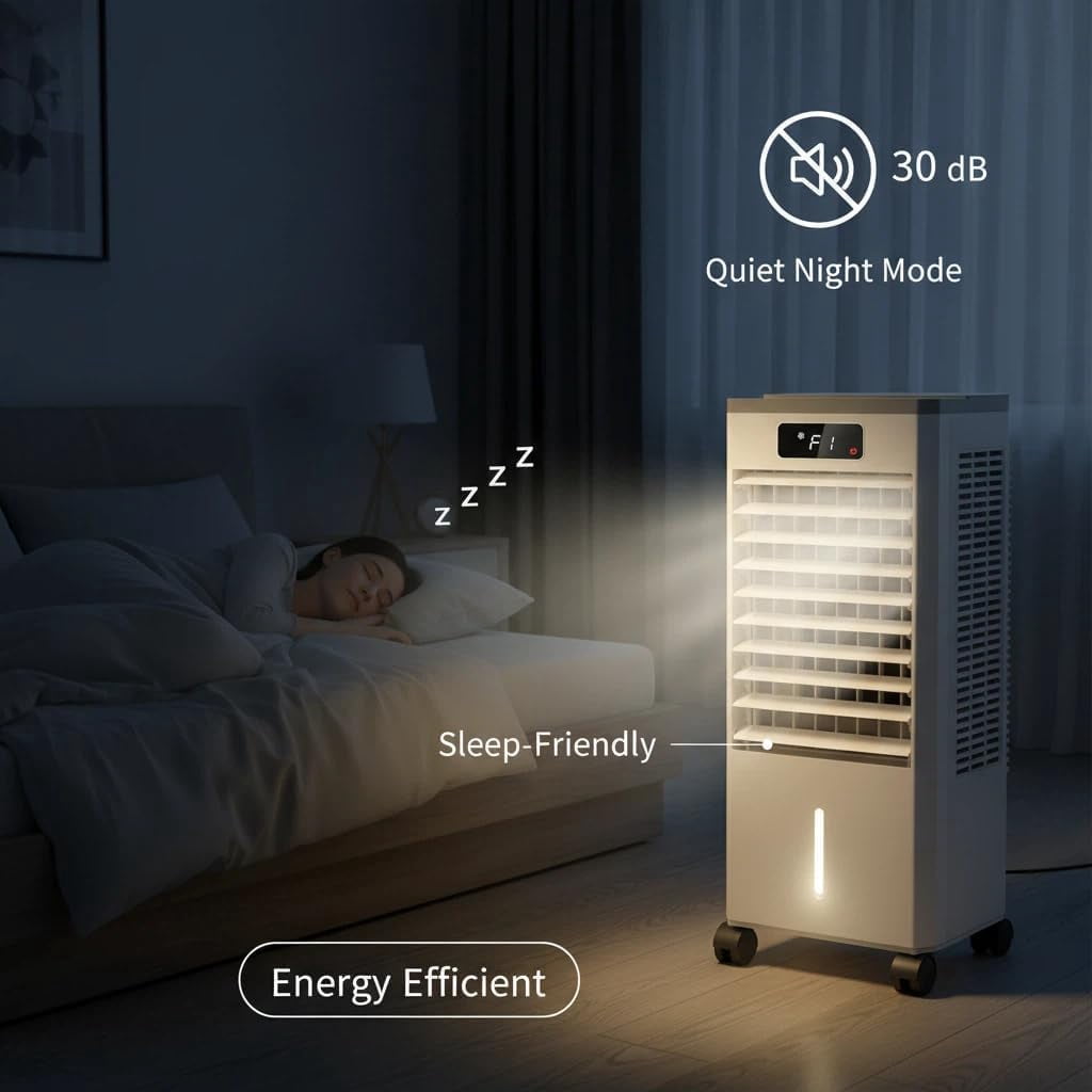 7L Evaporative Air Cooler, 3-in-1 Portable Swamp Cooler with Remote Control & 1.84 gal Water Tank, 3 Speeds, Auto Swing Louvers, 12H Timer & Ice Packs for Bedroom Office – 120V