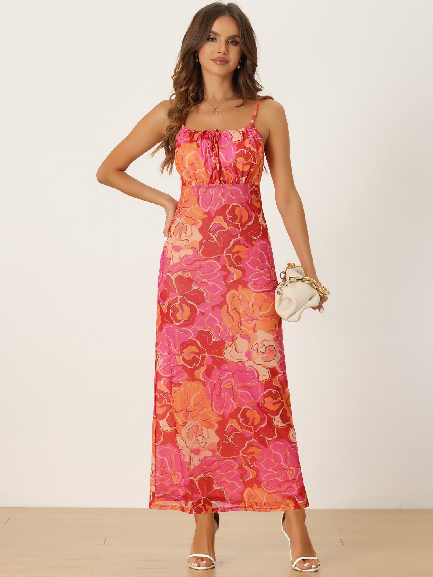 DARING DIVA Women's Boho Floral Sleeveless Maxi Dresses XS Pink