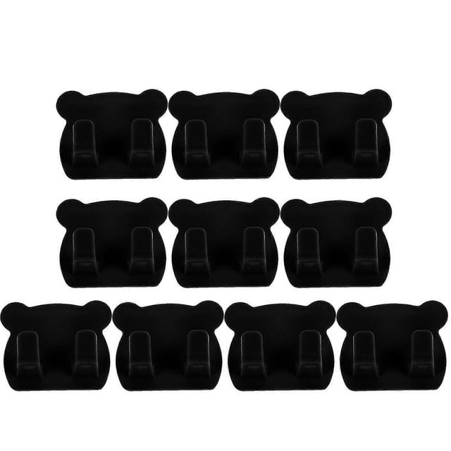 10Pcs Wall Mounted Holder For Bathroom Use Black Plastic Storage Organizer With Multi-Purpose Hanging Function