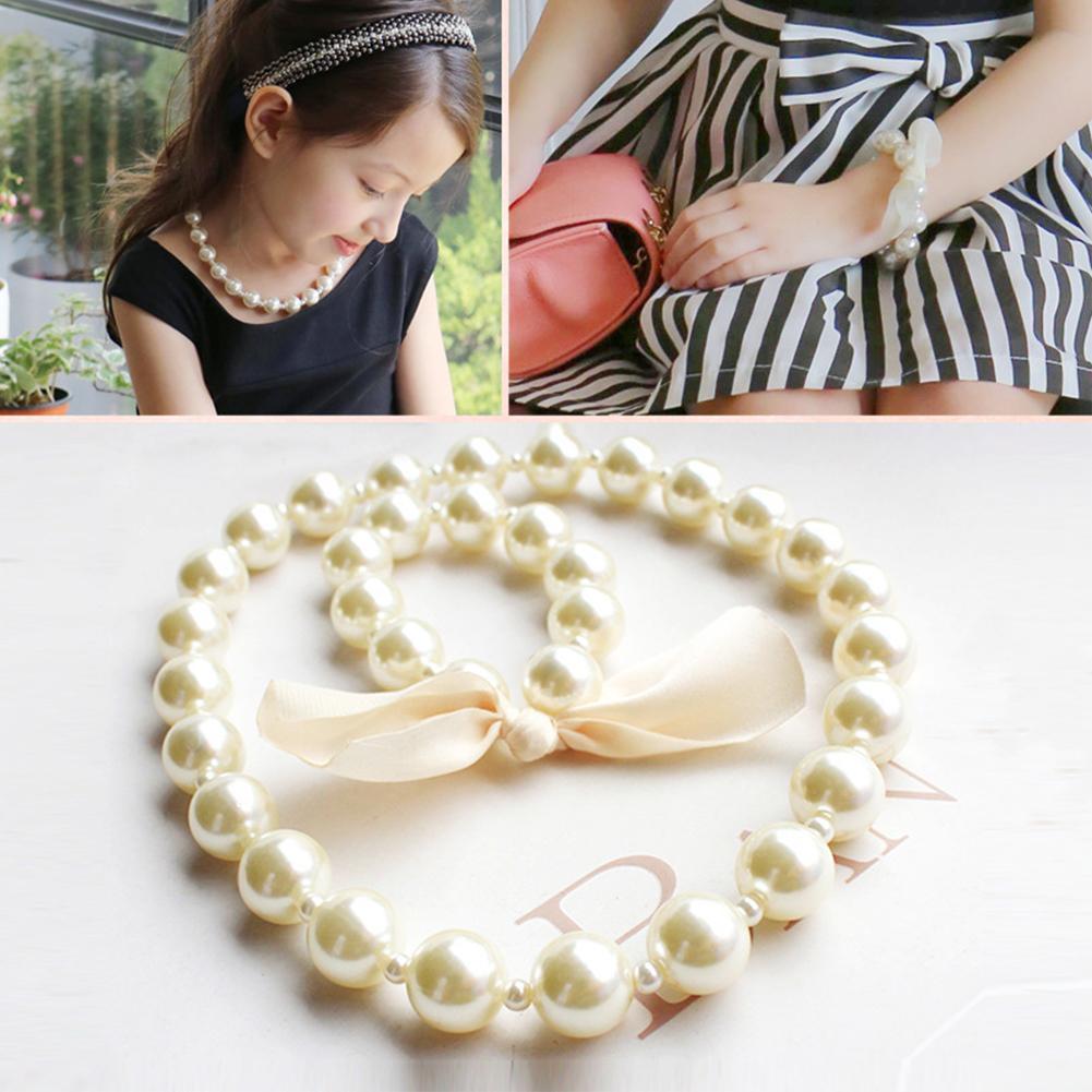 Children's Girls Faux Pearl Necklace Bracelet Earrings Set Gift NEW Jewelry K3A5 - image 5 of 9