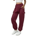 thumbnail image 1 of Lenpel Joggers pour Femmes, Amples, Taille Haute Élastique, Bas Resserré, Pantalons Cargo de Survêtement, Pantalons Décontractés d'Entraînement avec Poches (Rouge, Très Grand), 1 of 6