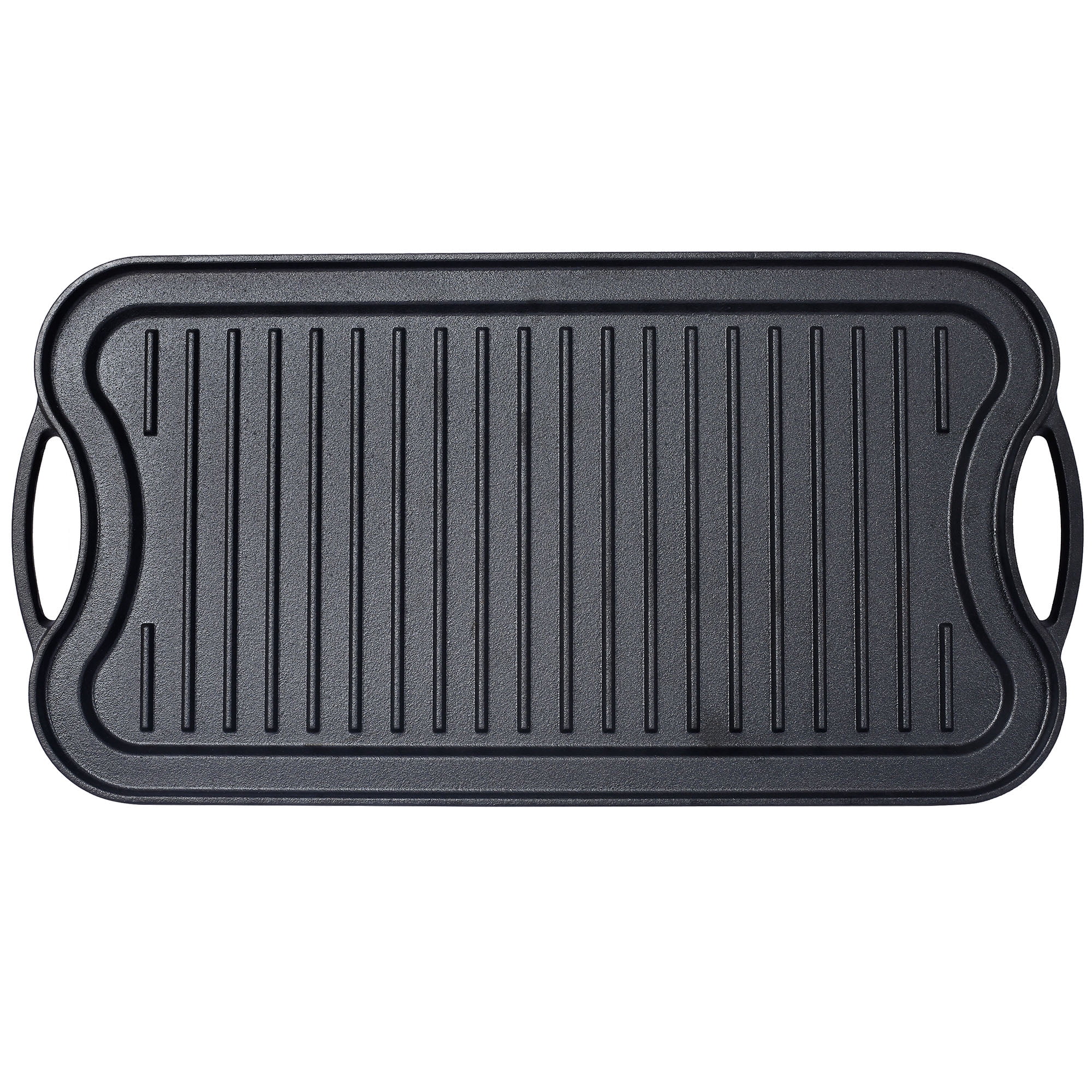 Pre-Seasoned Cast Iron Reversible Grill Griddle Black 20 Inch by 10 Inch Dual-Sided Cookware