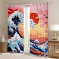 thumbnail image 2 of Homewish Japanese Ukiyo-E Black Out Curtains,Ocean Sea Wave Curtains Pack of 2 (42x63 Each),Orange Sunset Bedroom Curtains For Girl Kids,Luxury Bedroom Decor, 2 of 6