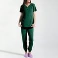 thumbnail image 4 of Womens Scrubs Set Comfortable V-Neck Scrub Top & Jogger Scrub Pants Stretch Nursing Scrubs Set Quick Dry Medical Working Uniforms with Pockets Dark Green M, 4 of 4