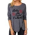thumbnail image 1 of Blusa Estampado Cuello Redondo Dobladillo Irregular Botón Manga Larga Tops De Moda Para Mujer Gris Oscuro XL, 1 of 5