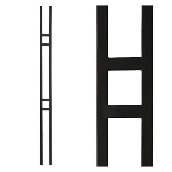 Iron Balusters for Staircase Double Panel (Contractor Pack of 10) Modern Double Bar Metal Railing Spindles 1/2" x 44" Tall (Real Black NOT Matte or Flat Color)