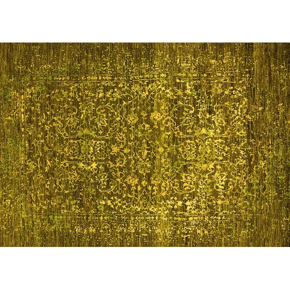 Ahgly Company Machine Washable Indoor Rectangle Oriental Yellow Industrial Area Rugs, 7' x 10'
