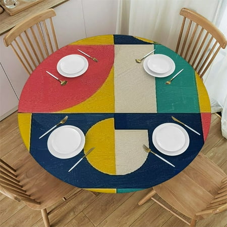 

Palnkart Bauhaus Round Table Cover Stain Resistant Washable Indoor Outdoor Tablecloth Kitchen Dining Wedding Parties 100% Polyester Fiber 54-58