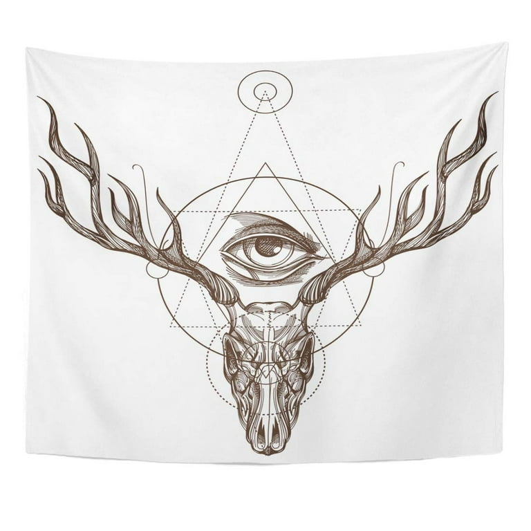 ZEALGNED Stag White Masonic Sketch Deer Skull and All Seeing Eye