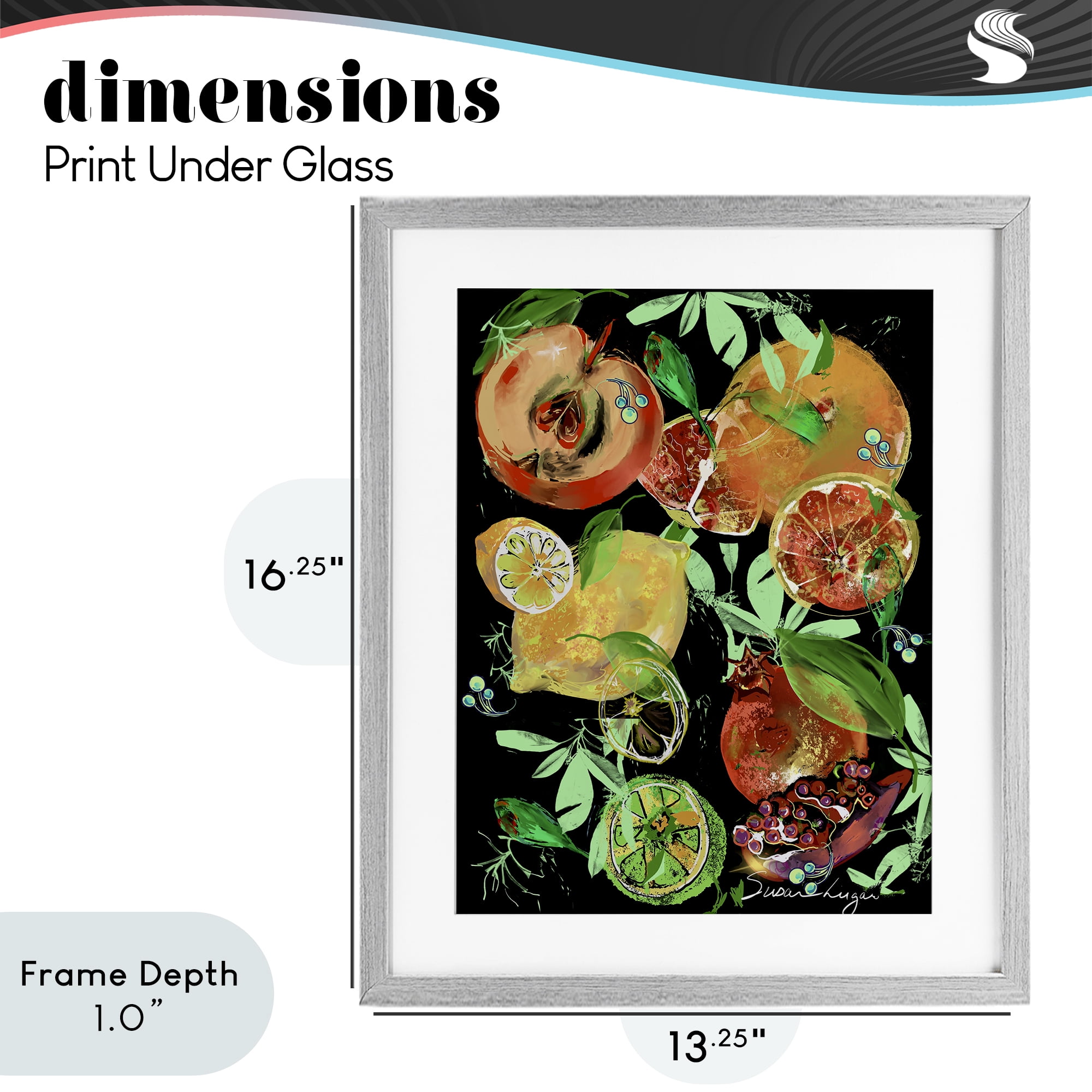 Stupell Industries Fruit Medley Combo Gray Framed Print Under Glass, design by Susan Lugar