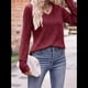 thumbnail image 4 of Camisas de Larga para Mujer, Cuello en V, Blusas Casuales de Otoño, Suéteres Holgados, Túnicas, Ropa de Moda 2025. Rojo Vino L, 4 of 10