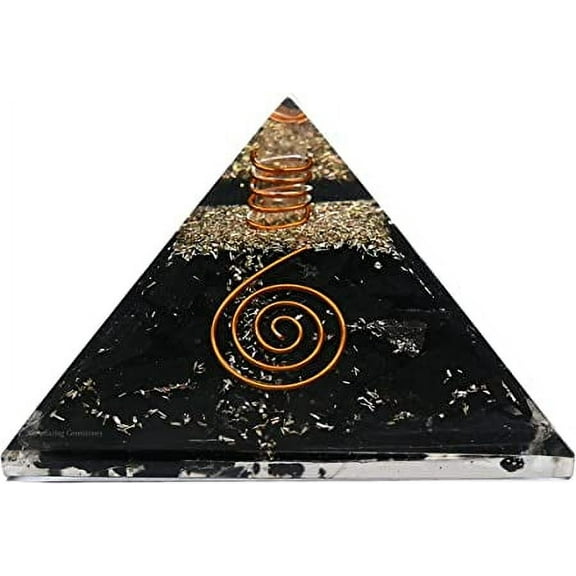 Blacak Toumaline Crystal Orgone Pyramid, Organite Pyramid Healing Copper Coil