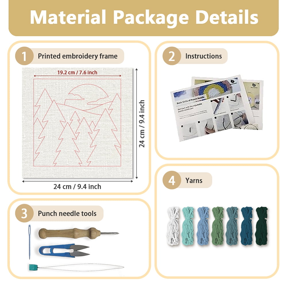Polyester Cotton Punch Needle 8Folded Yarns Embroidery Kits Included Threader Cotton Thread Punch Needle Thread Clips 3.5MM Wooden Needle Tree