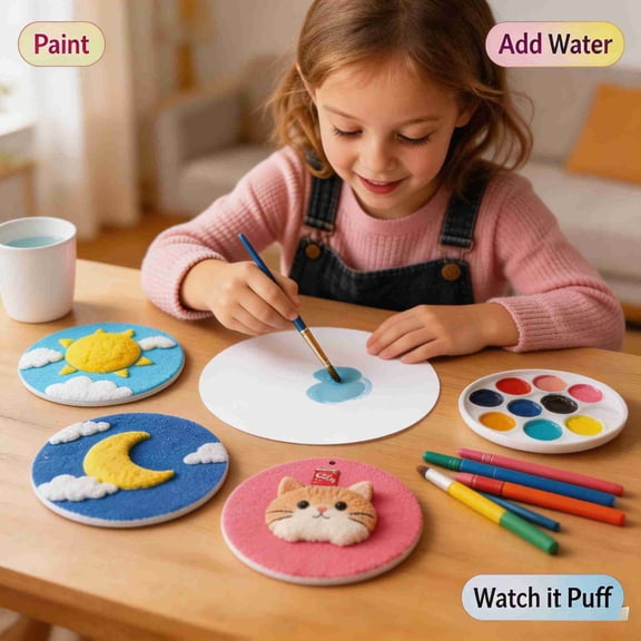 CHJK 10Pcs Circle Magic Puffy Paint Paper, Painting Sponge Pulp Compressed Foam Texture Sponge DIY Watercolor Pulp Paper, 3D Drawing Sponge Canvas DIY Art and Craft Supplies