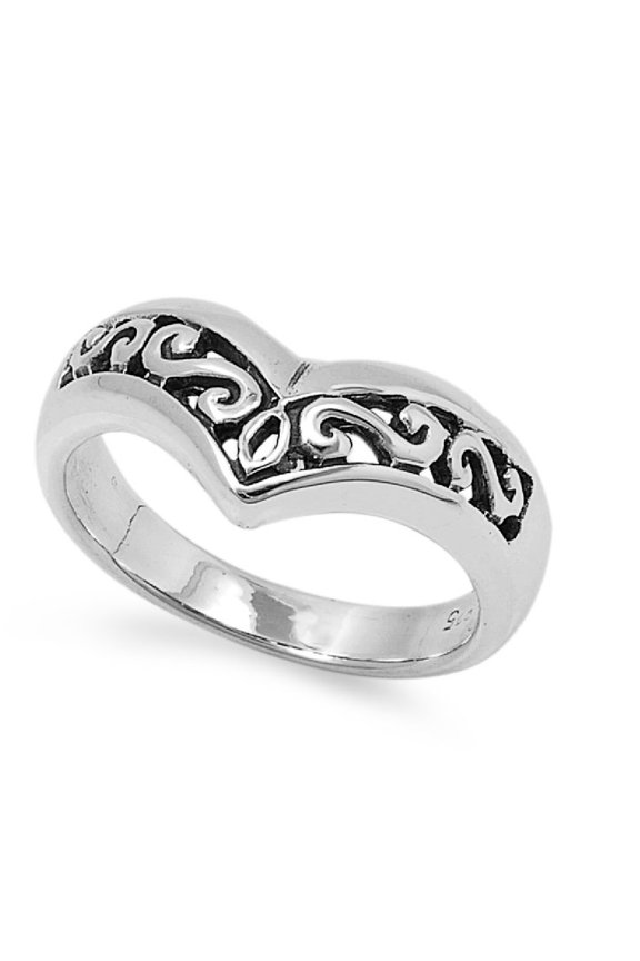 925 Sterling Silver Victorian Op Art Pointy Heart Shape Ring Size 9