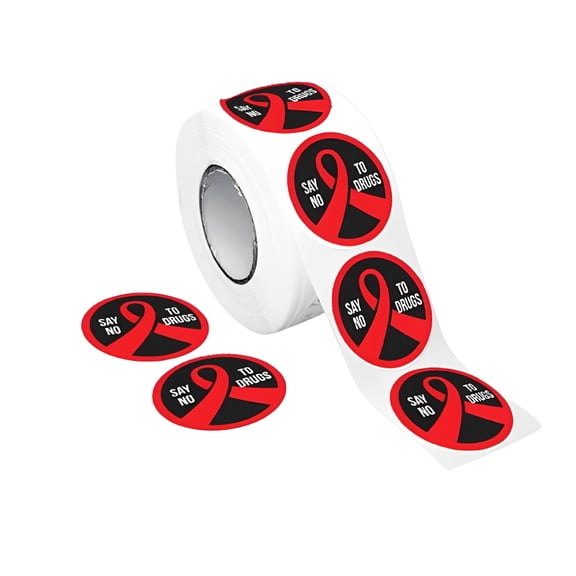 Say No To Drugs Red Ribbon week Circle Stickers (250 Stickers)
