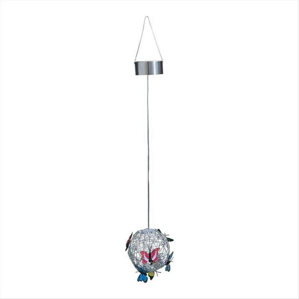 Bola Redonda Colgante de Jardín con Mariposa y Lámpara Tejida, Luz Decorativa Solar, Metal para Exteriores B
