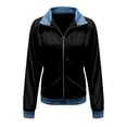 thumbnail image 6 of Women Corduroy Denim Patchwork Shacket Zip Up Long Sleeve Color Block Jean Jacket, Casual Slim Fit Fall Patchwork Coat, Spliced Denim Collar Outwear for Daily Travel Athleisure Black L, 6 of 7