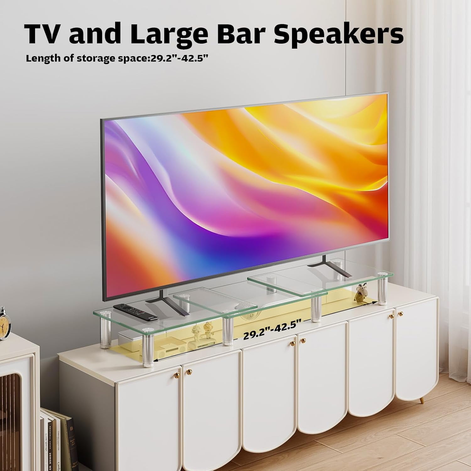 Adjustable Length and Angle Dual Monitor Riser Desktop Organizer for Computer and Laptop in Clear