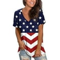 thumbnail image 2 of OAVQHLG3B 4th of July Outfits for Women American Flag T Shirt Summer Tops for Women Summer T Shirts Short Sleeve Tunic Strappy Print V-Neck Shoulder Tops, 2 of 6