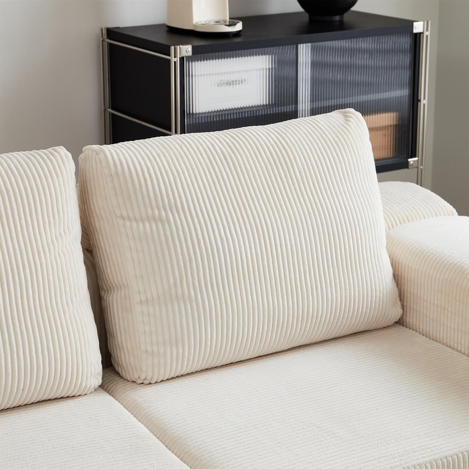 Demi Bonn108" Modular Cloud Sectional Sofa, 3-Seater Corduroy Convertible Sofa Bed, Comfortable Modern Lounge Couch for Living Room Furniture, White