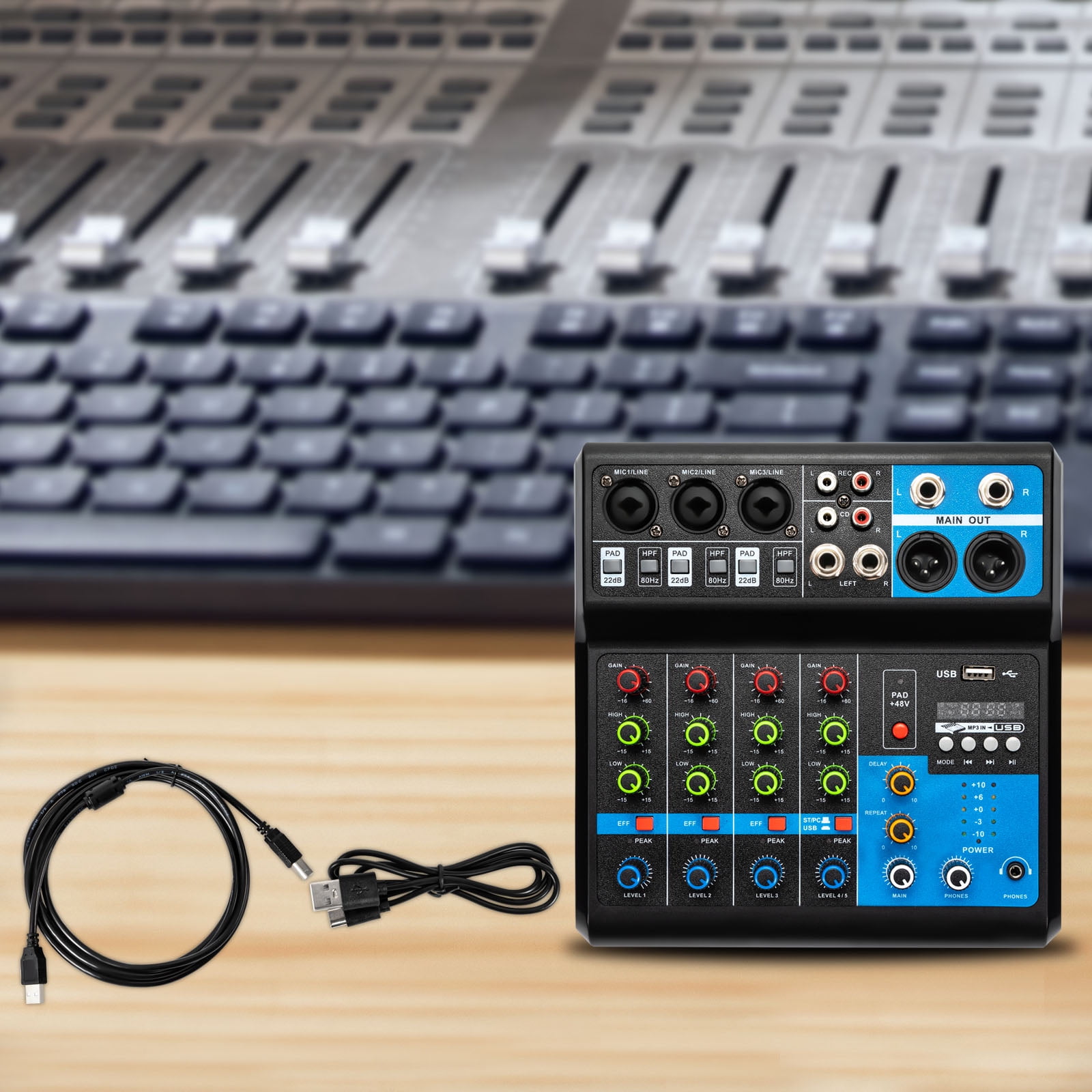 5-Channel Mixing Console Live Studio Audio DJ Mixer Sound Board USB Interface for Home KTV, Conferences