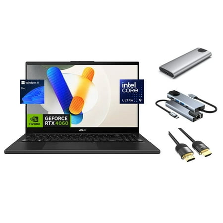 ASUS VivoBook Pro 15 Laptop, 15.6" 3K 120Hz 400 nits OLED Display, 16-Core Ultra 9-185H AI CPU, RTX 4060 GPU 8GB, 24GB RAM, 1TB SSD + 256GB Portable SSD, Backlit, Ethernet, 3-in-1 Bundle, Win 11 Pro